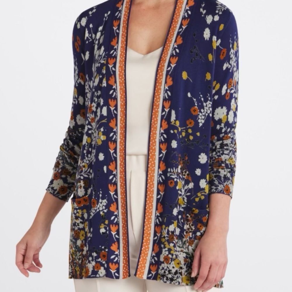 Daniel Rainn Christian’s Border Print Cardigan Navy Size Medium NWT STITCH FIX